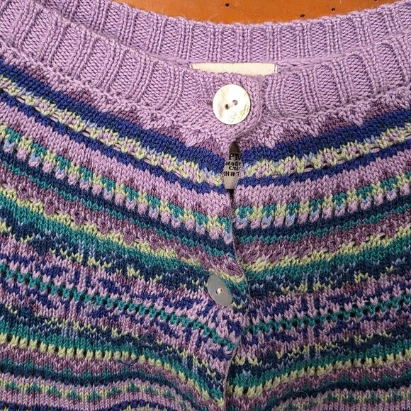 Appleseeds Cardigan Sweater Medium Petite Purple Blue Fair Isle Grandmacore Cozy - Picture 6 of 11